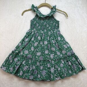 Crewcuts Girls Green Floral Smocked Dress‎ Size 6 Tiered Ruffle Summer